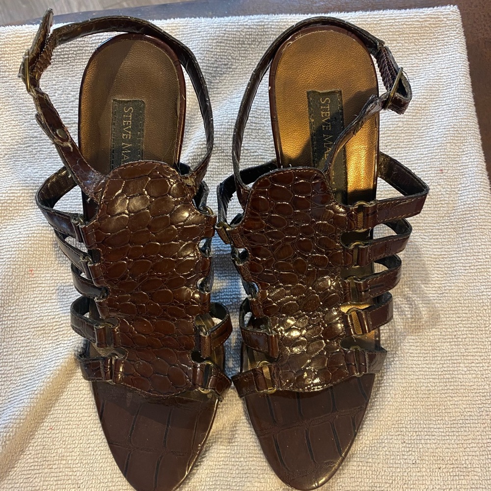 Steve Madden Luxe L-Blaine Brown Croc- Embossed Wedge Sandals, size 7.5